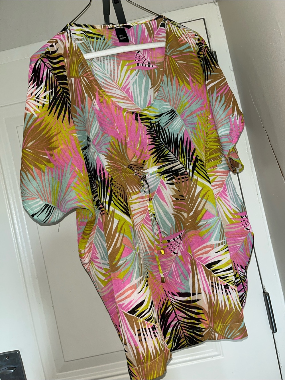 H&M Pink Multi Tropical Leaf Swim Cover-Up